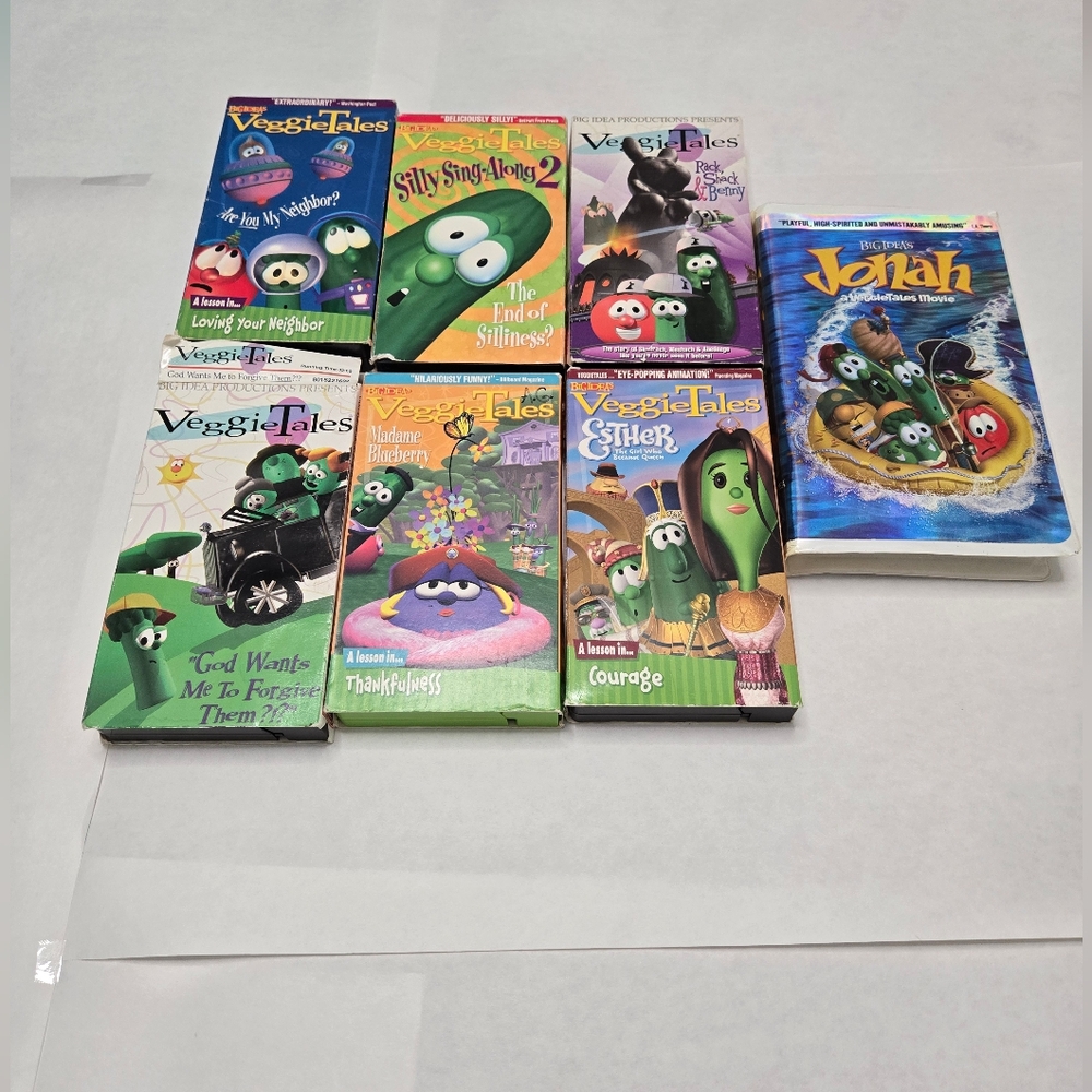 7 VHS Veggie Tales Jonah, Esther Madame Blueberry, And More